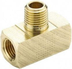 Parker - 1/4 Male Thread x 1/4 Female Thread, Brass Industrial Pipe Male Branch Tee - MNPTF x FNPTF, 1,000 psi - USA Tool & Supply