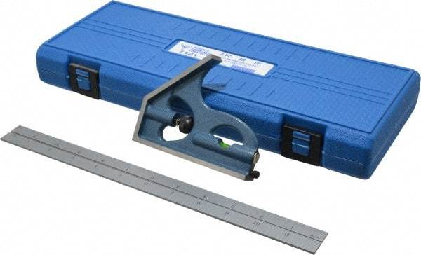 PEC Tools - 2 Piece, 12" Combination Square Set - 1/16, 1/32, 1/64 & 1/8" (4R) Graduation, Cast Iron Blade, Cast Iron Square Head - USA Tool & Supply