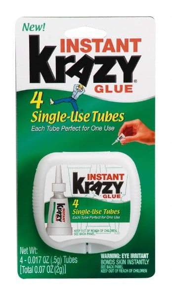 Krazy Glue - 0.17 oz Tube Clear Instant Adhesive - 1 min Working Time, Bonds to Ceramic, Leather, Metal, Plastic, Porcelain, Rubber, Vinyl & Wood - USA Tool & Supply