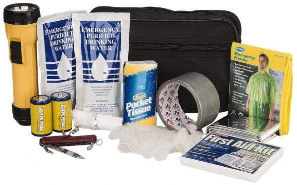 PRO-SAFE - Emergency Preparedness Kits Type: Emergency Response/Preparedness Kit Contents: 33 Piece First Aid Kit; Duct Tape; Drinking Water Packet; Dust Mask; Emergency Poncho; Flashlight; Gloves; Swiss Army Knife; Tissues - USA Tool & Supply