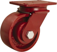 Hamilton - 6" Diam x 2-1/2" Wide x 7-1/2" OAH Top Plate Mount Swivel Caster - Cast Iron, 2,200 Lb Capacity, Tapered Roller Bearing, 4-1/2 x 6-1/2" Plate - USA Tool & Supply