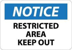 NMC - "Notice - Restricted Area - Keep Out", 10" Long x 14" Wide, Rigid Plastic Safety Sign - Rectangle, 0.05" Thick, Use for Security & Admittance - USA Tool & Supply