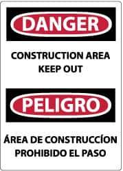 NMC - "Danger - Construction Area - Keep Out", 20" Long x 14" Wide, Rigid Plastic Safety Sign - Rectangle, 0.05" Thick, Use for Security & Admittance - USA Tool & Supply