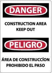 NMC - "Danger - Construction Area - Keep Out", 14" Long x 10" Wide, Pressure-Sensitive Vinyl Safety Sign - Rectangle, 0.004" Thick, Use for Security & Admittance - USA Tool & Supply