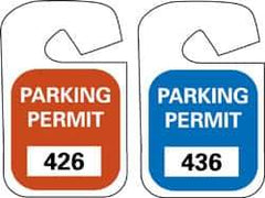 NMC - 4-3/4 Inch High x 2-3/4 Inch Wide, PARKING PERMIT Parking/Vehicle Hang Tag - 1 Side, Unrippable Vinyl, Red - USA Tool & Supply