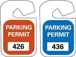NMC - 4-3/4 Inch High x 2-3/4 Inch Wide, PARKING PERMIT Parking/Vehicle Hang Tag - 1 Side, Unrippable Vinyl, Red - USA Tool & Supply
