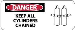 NMC - "Danger - Keep All Cylinders Chained", 7" Long x 17" Wide, Rigid Plastic Safety Sign - Rectangle, 0.05" Thick, Use for Accident Prevention - USA Tool & Supply