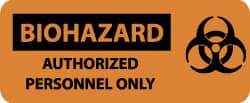NMC - "Biohazard - Authorized Personnel Only", 7" Long x 17" Wide, Pressure-Sensitive Vinyl Safety Sign - Rectangle, 0.004" Thick, Use for Hazardous Materials - USA Tool & Supply