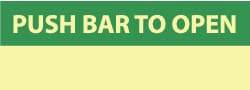 NMC - Push Bar to Open, Pressure Sensitive Vinyl Exit Sign - 14" Wide x 5" High, Glow-in-the-Dark - USA Tool & Supply