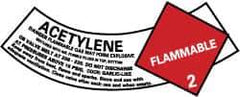 NMC - Hazardous Materials Label - Legend: Acetylene Gas - Flammable 2, English, Red, Black & White, 5-1/4" Long x 2" High, Sign Muscle Finish - USA Tool & Supply