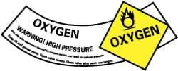 NMC - Hazardous Materials Label - Legend: Oxygen Warning! High Pressure, English, Yellow, Black & White, 5-1/4" Long x 2" High, Sign Muscle Finish - USA Tool & Supply