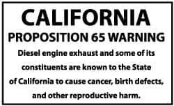 NMC - Hazardous Materials Label - Legend: California Proposition 65 - Warning - Diesel Engine Exhaust and Some of Its Constituents Are Known to the State of..., English, Black & White, 5" Long x 3" High, Sign Muscle Finish - USA Tool & Supply