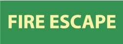 NMC - Fire Escape, Pressure Sensitive Vinyl Fire Sign - 14" Wide x 5" High, Glow-in-the-Dark - USA Tool & Supply