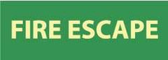 NMC - Fire Escape, Pressure Sensitive Vinyl Fire Sign - 14" Wide x 5" High, Glow-in-the-Dark - USA Tool & Supply