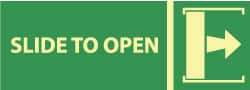 NMC - Slide to Open, Pressure Sensitive Vinyl Exit Sign - 14" Wide x 5" High, Glow-in-the-Dark - USA Tool & Supply