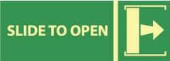 NMC - Slide to Open, Pressure Sensitive Vinyl Exit Sign - 14" Wide x 5" High, Glow-in-the-Dark - USA Tool & Supply