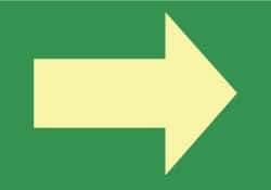 NMC - Right Arrow (Graphic), Pressure Sensitive Vinyl Exit Sign - 10" Wide x 7" High, Glow-in-the-Dark - USA Tool & Supply