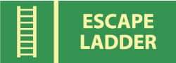 NMC - Escape Ladder, Pressure Sensitive Vinyl Fire Sign - 14" Wide x 5" High, Glow-in-the-Dark - USA Tool & Supply