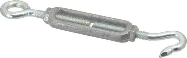 Made in USA - 112 (Hook) & 96 (Eye) Lb Load Limit, 5/16" Thread Diam, 2-9/16" Take Up, Aluminum Hook & Eye Turnbuckle - 3-7/16" Body Length, 7/32" Neck Length, 6-3/4" Closed Length - USA Tool & Supply