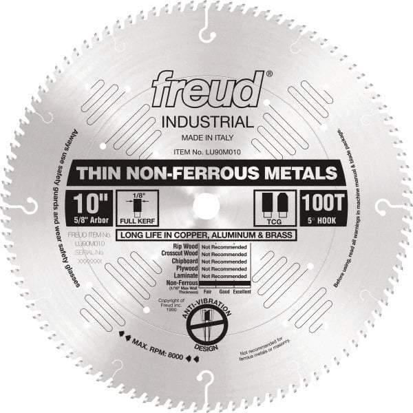 Freud - 10" Diam, 5/8" Arbor Hole Diam, 100 Tooth Wet & Dry Cut Saw Blade - Carbide-Tipped, Standard Round Arbor - USA Tool & Supply