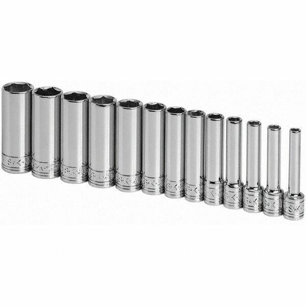 SK - 1/4" Drive Deep Socket Set - 4 to 15mm, Metric Measurement Standard - USA Tool & Supply