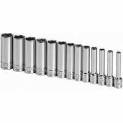 SK - 1/4" Drive Deep Socket Set - 4 to 15mm, Metric Measurement Standard - USA Tool & Supply
