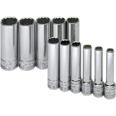 SK - 1/4" Drive Deep Socket Set - 5 to 14mm, Metric Measurement Standard - USA Tool & Supply