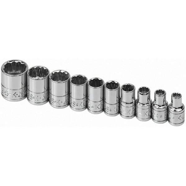 SK - 1/4" Drive Standard Socket Set - 3/16 to 9/16", Inch Measurement Standard - USA Tool & Supply