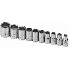 SK - 1/4" Drive Standard Socket Set - 3/16 to 9/16", Inch Measurement Standard - USA Tool & Supply