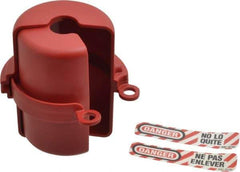 Master Lock - 3/4 Wide, Zenex Thermoplastic Plug-Encasing Plug Lockout - 110/220 Volt, 2-1/4" to 3-1/4" Plug Size, 3/4 Max Cord Diam, Includes Labels, English/French/Spanish - USA Tool & Supply
