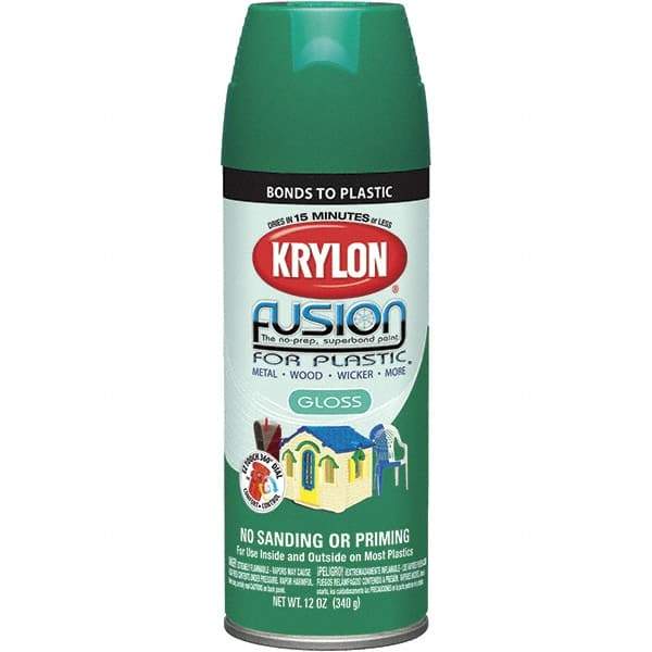 Krylon - Spring Grass, Gloss, Direct to Plastic Spray Paint - Up to 25 Sq Ft per Can, 12 oz Container, Use on Fiberglass, Hard Vinyl, Plastics, PVC, Resin - USA Tool & Supply