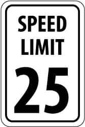 NMC - "Speed Limit 25", 12" Wide x 18" High, Aluminum Speed Limit Signs - 0.04" Thick, Black on White, Rectangle, Wall Mount - USA Tool & Supply