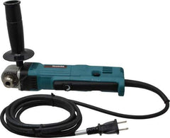 Makita - 3/8" Keyed Chuck, 2,400 RPM, Angled Handle Electric Drill - 4 Amps, 115 Volts, Reversible, Includes Chuck Key, Drill Chuck, Key Holder, Side Handle - USA Tool & Supply