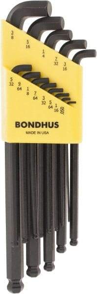 Bondhus - 13 Piece L-Key Short Arm Ball End Hex Key Set - Hex Range 0.05 to 3/8" - USA Tool & Supply