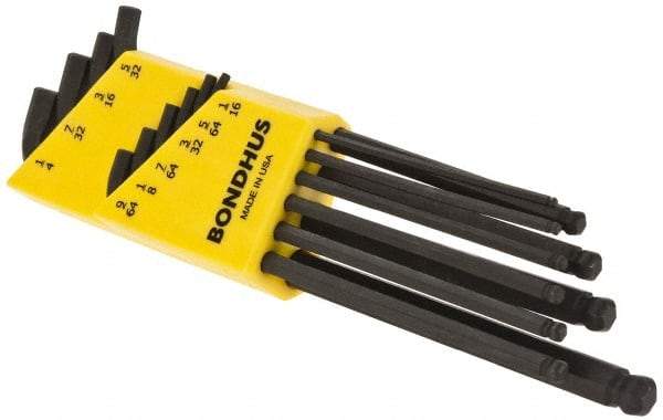 Bondhus - 10 Piece L-Key Ball End Hex Key Set - Hex Range 1/16 to 1/4" - USA Tool & Supply