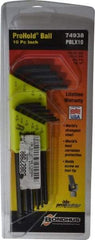 Bondhus - 10 Piece L-Key Ball End Hex Key Set - Hex Range 1/16 to 1/4" - USA Tool & Supply