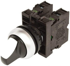 Eaton Cutler-Hammer - 22-1/2mm Mount Hole, 3 Position, Knob Operated, Selector Switch with Contact Blocks - Maintained (MA), Nonilluminated, 1 Contact Block, 2NO - USA Tool & Supply