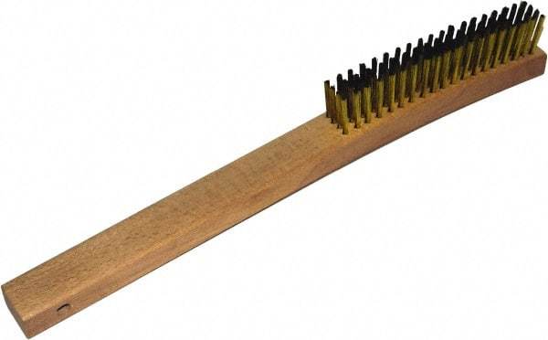 Gordon Brush - 4 Rows x 19 Columns Brass Plater Brush - 5-3/8" Brush Length, 13-3/4" OAL, 1-1/8 Trim Length, Wood Curved Handle - USA Tool & Supply