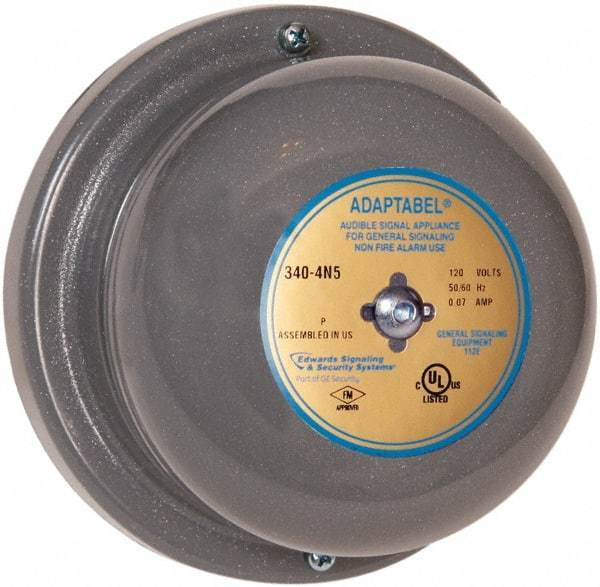 Edwards Signaling - 4" Diam, 24 VAC Bell - 0.31 Amps, 88 Decibles at 10', Vibrating, Waterproof - USA Tool & Supply