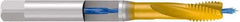 Emuge - M12x1.75 Metric 3 Flute 6HX Modified Bottoming Spiral Flute Tap - Cobalt, TiN Finish, 110mm OAL, Right Hand Flute, Right Hand Thread, Series Rekord D - USA Tool & Supply
