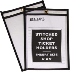 C-LINE - 25 Piece Clear Stitched Shop Ticket Holder - 9" High x 6" Wide - USA Tool & Supply