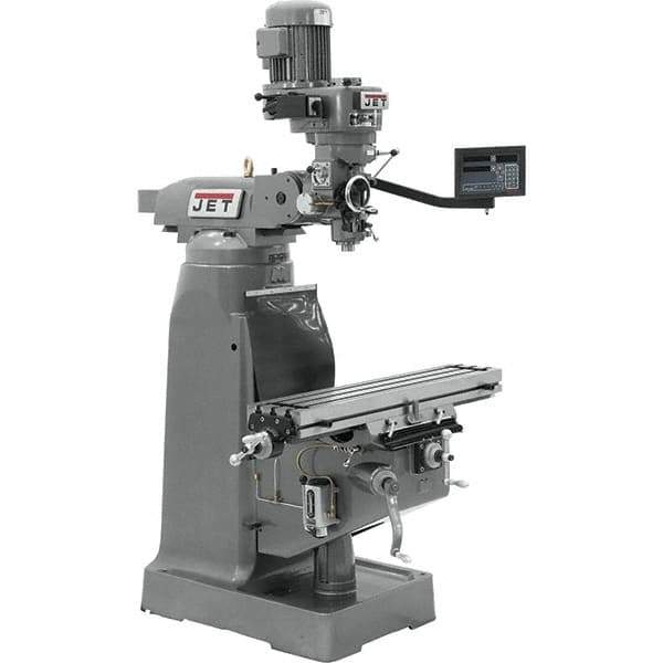 Jet - 7-7/8" Table Width x 35-3/4" Table Length, Variable Speed Pulley Control, 1 Phase Knee Milling Machine - R8 Spindle Taper, 1-1/2 hp - USA Tool & Supply