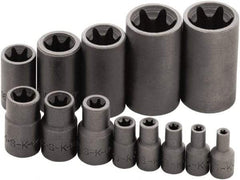 SK - 13 Piece 1/4, 3/8 & 1/2" Drive Standard Socket Set - 6 Points, E4 to E24 Torx, Torx Measurement Standard - USA Tool & Supply