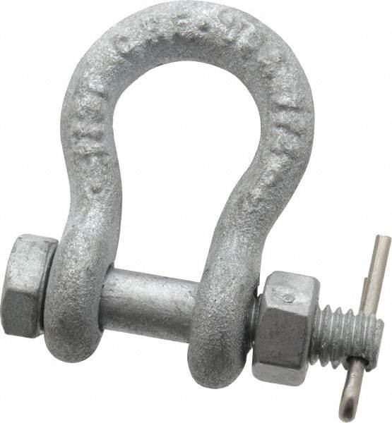 Made in USA - 1/4" Nominal Chain Size, 0.5 Ton Carbon Steel Bolt Anchor Shackle - 1/4" Diam, 5/16" Pin Diam, 1-1/8" High Inside Jaw, 3/4" Inside Width, 5/16" Max Body Thickness - USA Tool & Supply