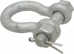 Made in USA - 3/8" Nominal Chain Size, 1 Ton Carbon Steel Bolt Anchor Shackle - 3/8" Diam, 7/16" Pin Diam, 1-7/16" High Inside Jaw, 1-1/8" Inside Width, 1-1/4" Max Body Thickness - USA Tool & Supply