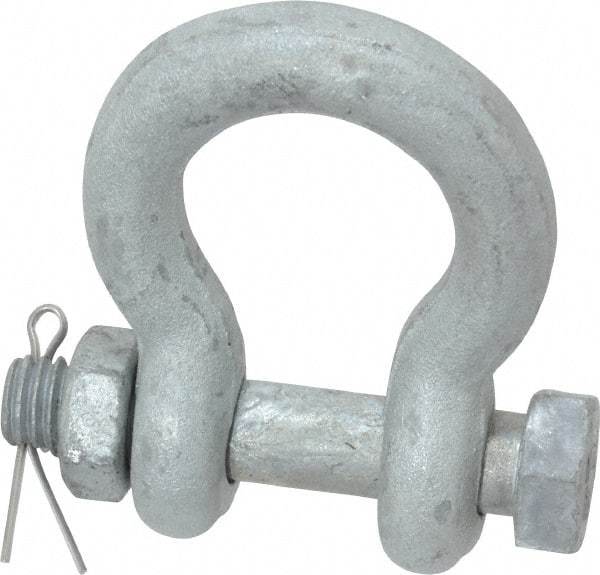 Made in USA - 7/16" Nominal Chain Size, 1.5 Ton Carbon Steel Bolt Anchor Shackle - 7/16" Diam, 1/2" Pin Diam, 1-11/16" High Inside Jaw, 1-1/4" Inside Width, 1-1/4" Max Body Thickness - USA Tool & Supply