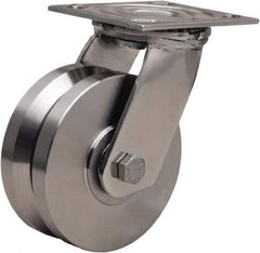 Hamilton - 5" Diam x 2" Wide, Stainless Steel Swivel Caster - 800 Lb Capacity, Top Plate Mount, 3-3/4" x 4-1/2" Plate, Delrin Bearing - USA Tool & Supply