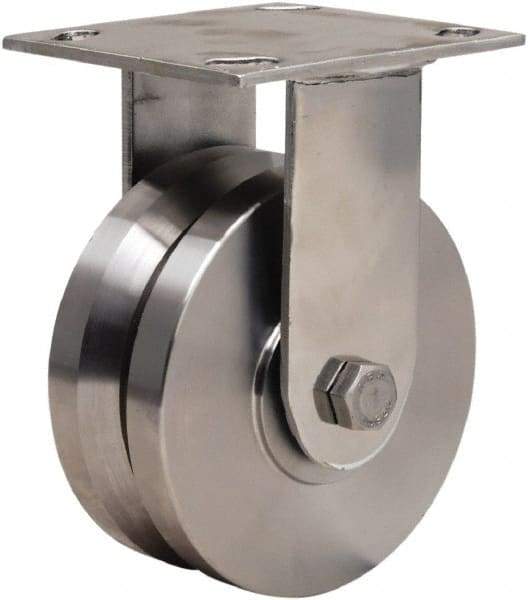 Hamilton - 5" Diam x 2" Wide, Stainless Steel Rigid Caster - 800 Lb Capacity, Top Plate Mount, 3-3/4" x 4-1/2" Plate, Stainless Steel Precision Ball Bearing - USA Tool & Supply