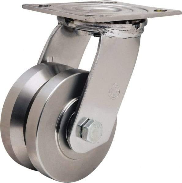 Hamilton - 4" Diam x 2" Wide, Stainless Steel Swivel Caster - 850 Lb Capacity, Top Plate Mount, 3-3/4" x 4-1/2" Plate, Stainless Steel Precision Ball Bearing - USA Tool & Supply