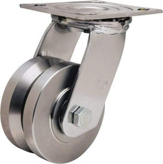 Hamilton - 4" Diam x 2" Wide, Stainless Steel Swivel Caster - 850 Lb Capacity, Top Plate Mount, 3-3/4" x 4-1/2" Plate, Delrin Bearing - USA Tool & Supply